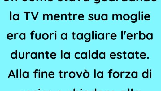 Un uomo guarda la TV mentre sua moglie taglia l'erba fuori